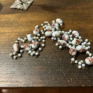 Hand painted Japanese? Porcelain Beaded necklace White and cream 26” Delicate